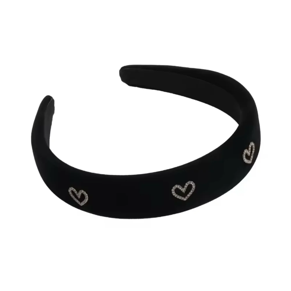 Women’s Velvet Jewel Heart‎ Headband in Black